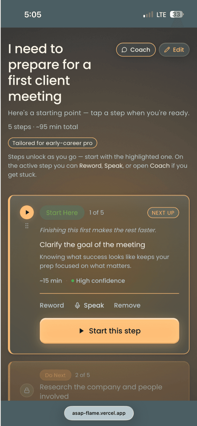 ASAP screen 4 — AI breakdown dark