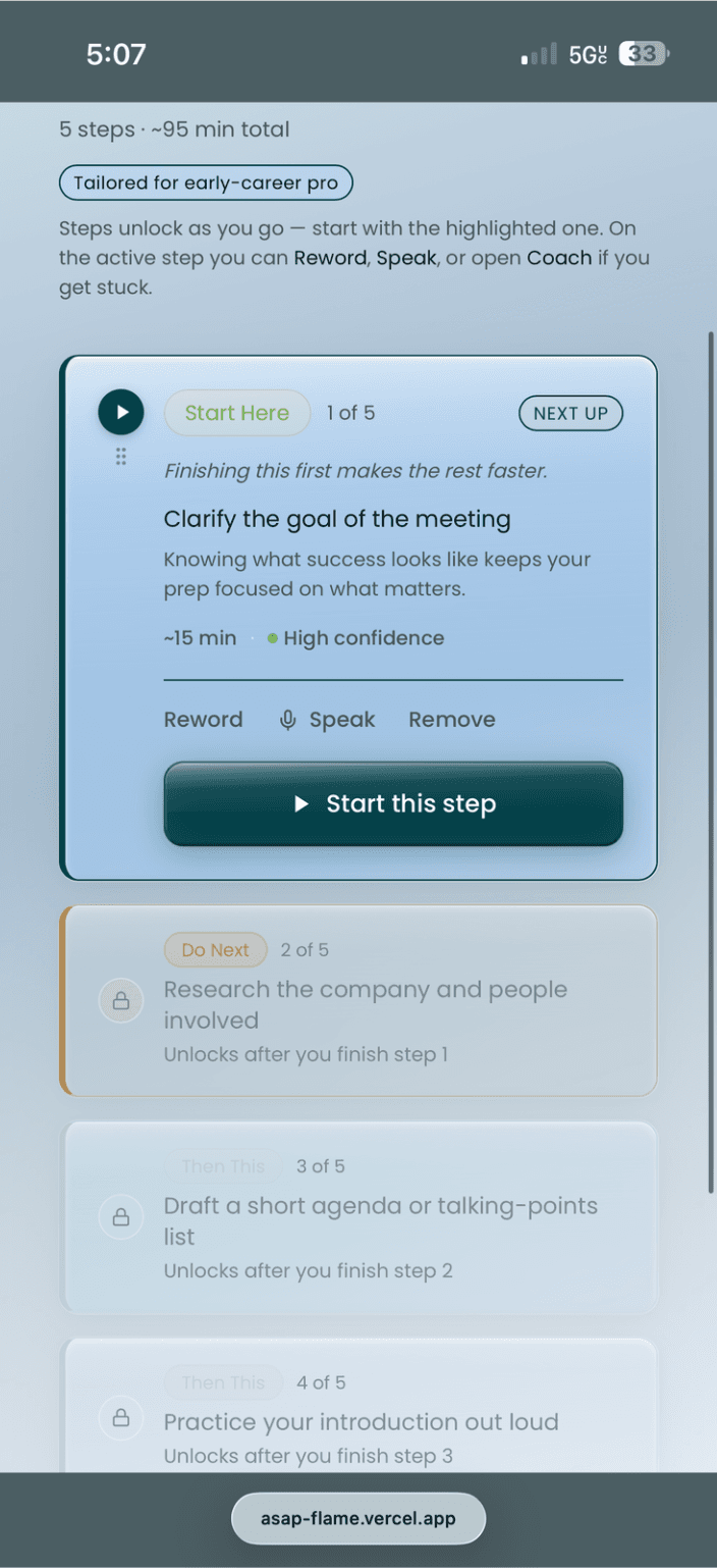 ASAP screen 4 — AI breakdown light