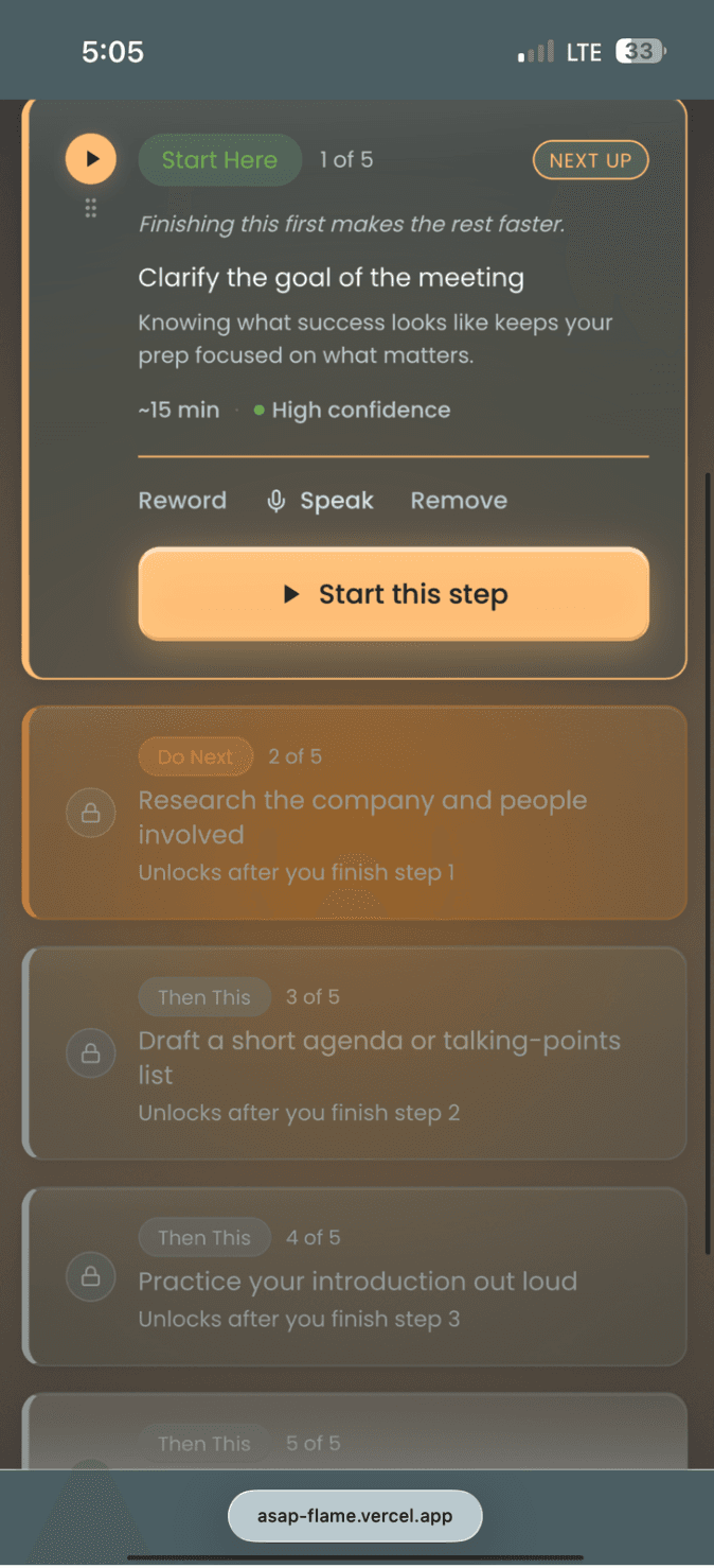 ASAP screen 5 — subtask detail dark