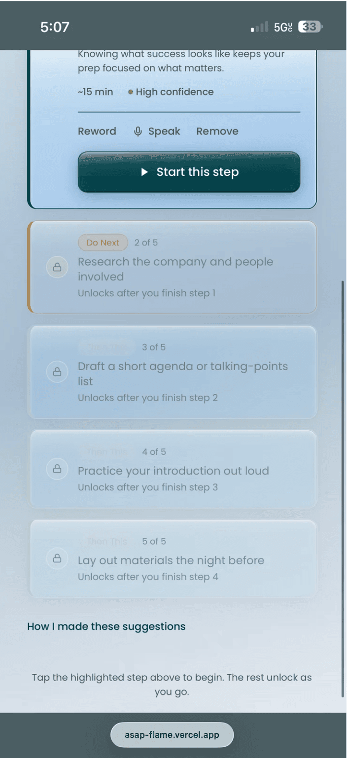 ASAP screen 5 — subtask detail light