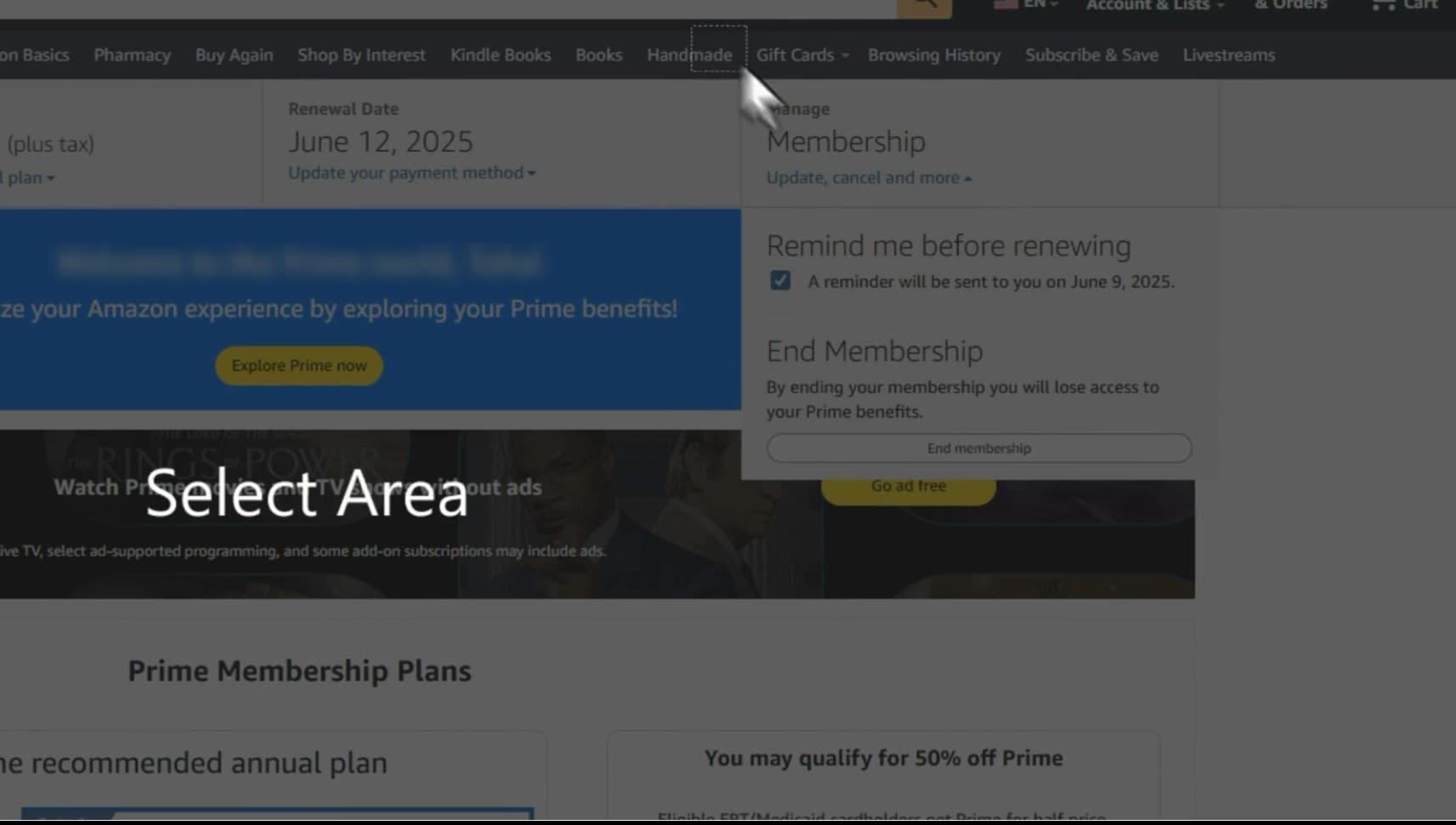 Raahi's select-area step: the page dims while the practitioner chooses the region to scan. Account holder's name blurred.