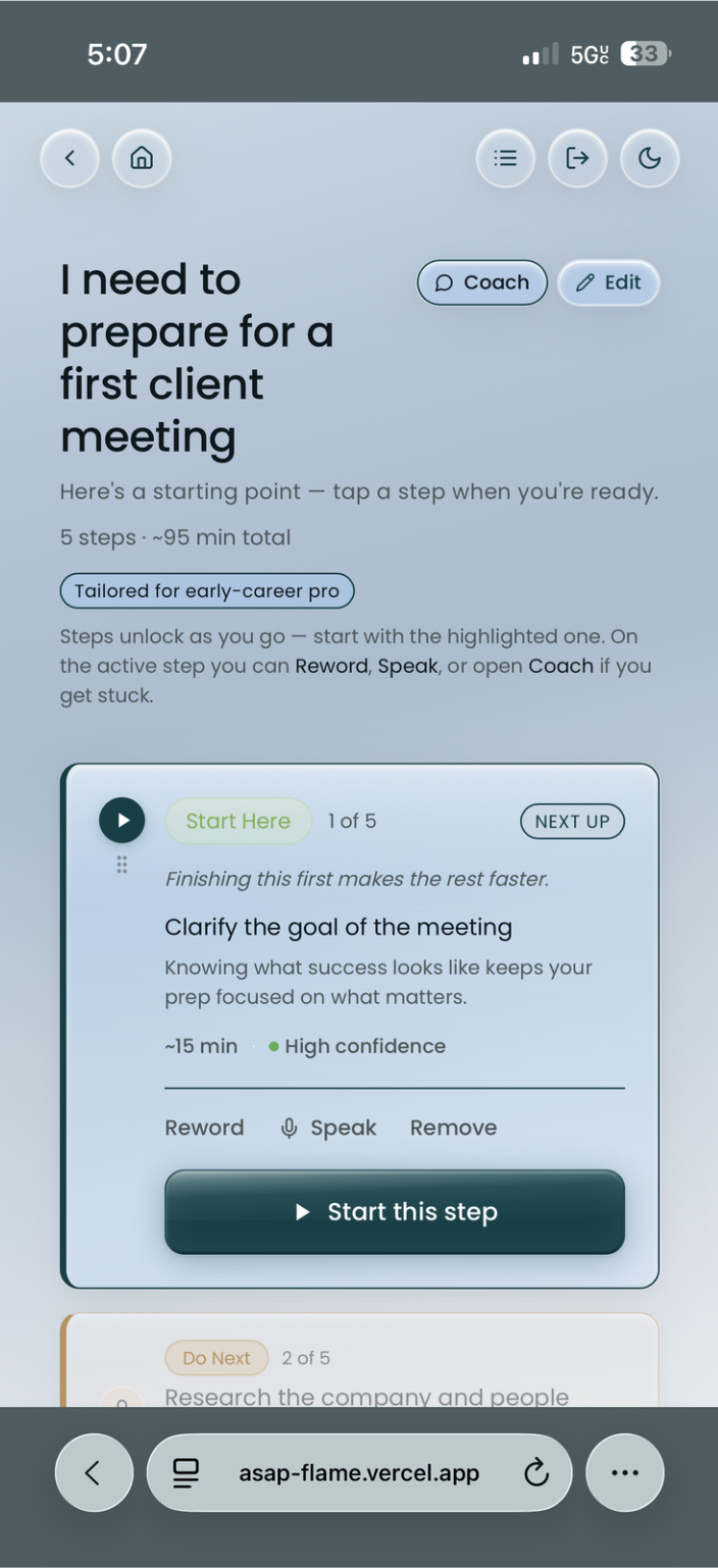 ASAP screen 3 — task input light
