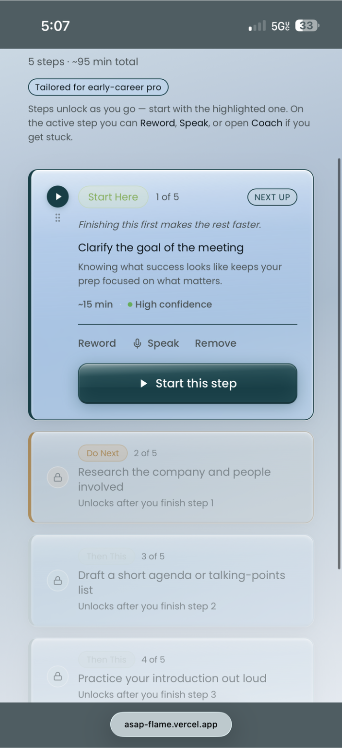 ASAP screen 4 — AI breakdown light