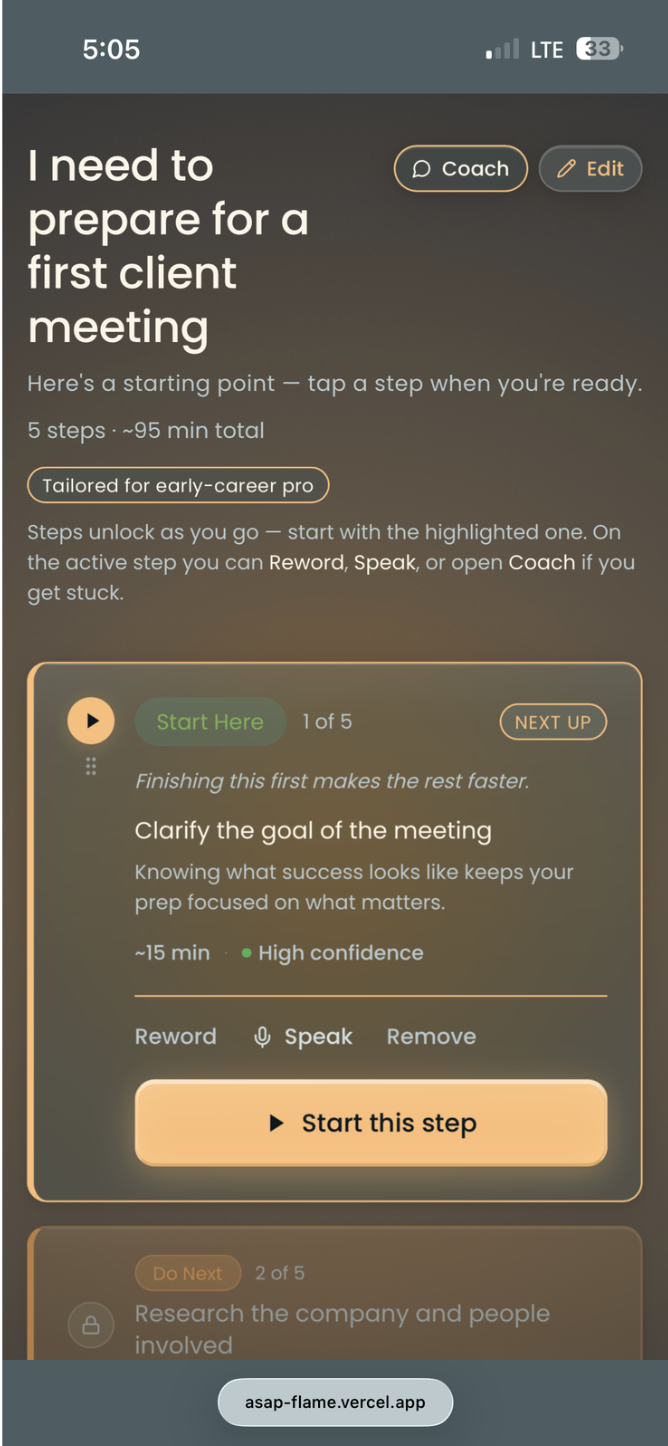 ASAP screen 4 — AI breakdown dark
