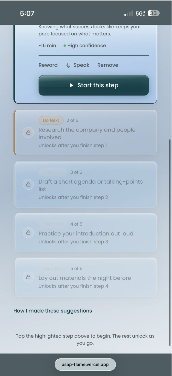 ASAP screen 5 — subtask detail light