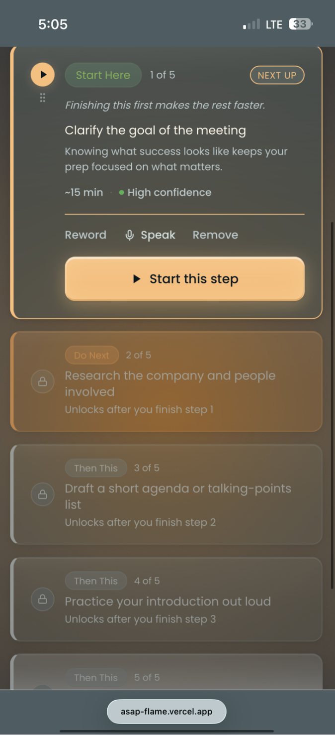 ASAP screen 5 — subtask detail dark
